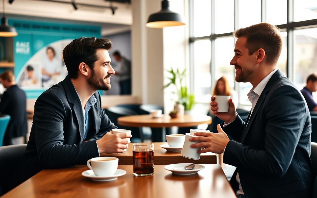 Business owners networking over coffee at a JBA Coffee Connections morning