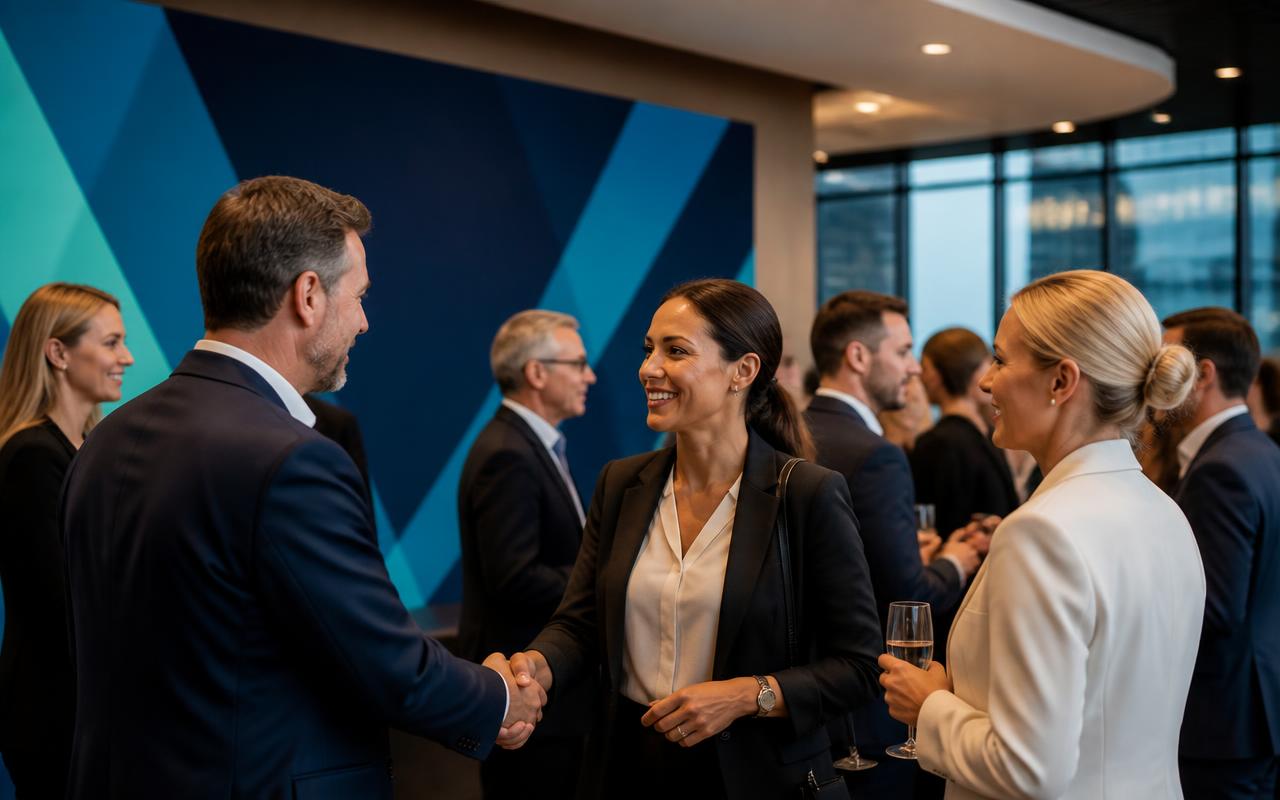 Business professionals networking at a sponsored JBA event